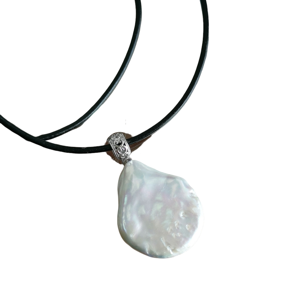 Baroque South Sea pearl pendant necklace in Sterling Silver XL